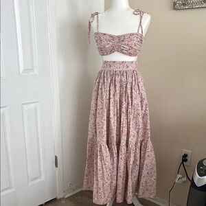 Floral Pink Maxi Two Piece Skirt Set
